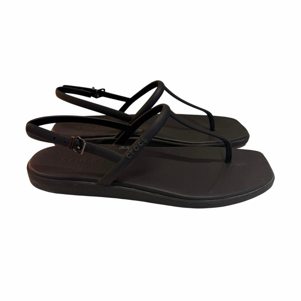 Crocs Miami Thong Sandals Black Square Toe Ankle Strap Size 9